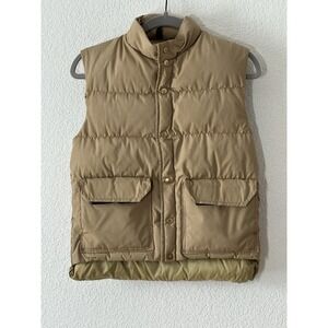 VTG CAMP 7 Down Vest Mens Small Beige Snap Insulated Puffer Outdoor USA Pockets